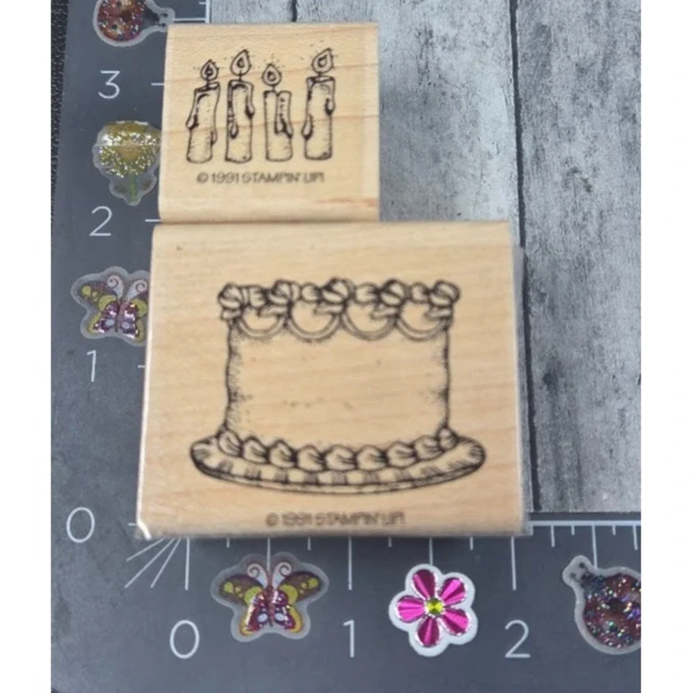 Stampin' Up! Cake Candles Birthday Set Lot of 2 1991 Rubber Stamp Wood #G8